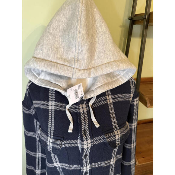 NWT! American Eagle Hooded Flannel Button Up Shirt Navy Size Large - Picture 4 of 8